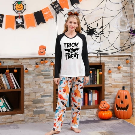 

BEBUTTON Family Matching Halloween Pajamas Set Graphic Funny Long Sleeve Crewneck Loungewear Holiday Sleepwear for Baby Adults and Kids PJS Set Mom 2XL