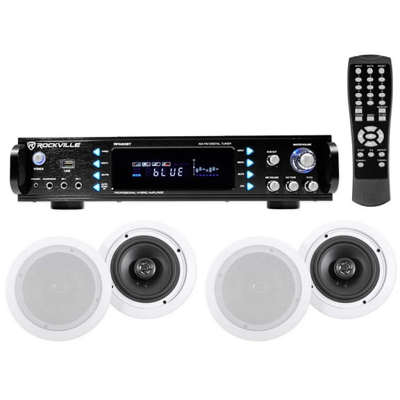 (4) Commercial Ceiling Speaker System Bluetooth Amp/Receiver 4 Restaurant/Office