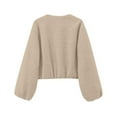 thumbnail image 4 of Women's Solid Color Loose Short Bomber Jacket Casual Fashion Long Sleeve Outerwear Khaki M, 4 of 4
