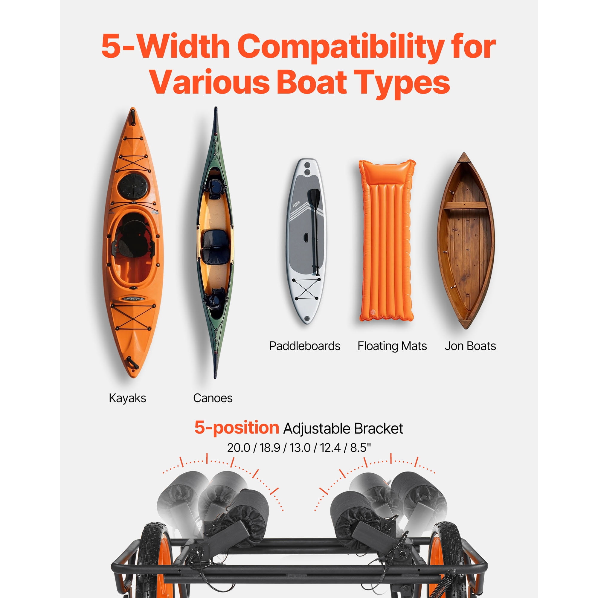KFFKFF Kayak Cart with 330 lbs Capacity, Canoe Dolly Featuring 15-inch Solid Rubber Tires & Kickstand, Quick Assembly and Disassembly, Ideal for Kayaks, Canoes, and Paddleboards
