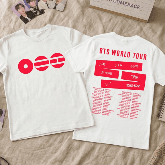 2 Sided Btts Comeback 2026 Graphic T-Shirt, Music Theme Short Sleeve Tee, WE02