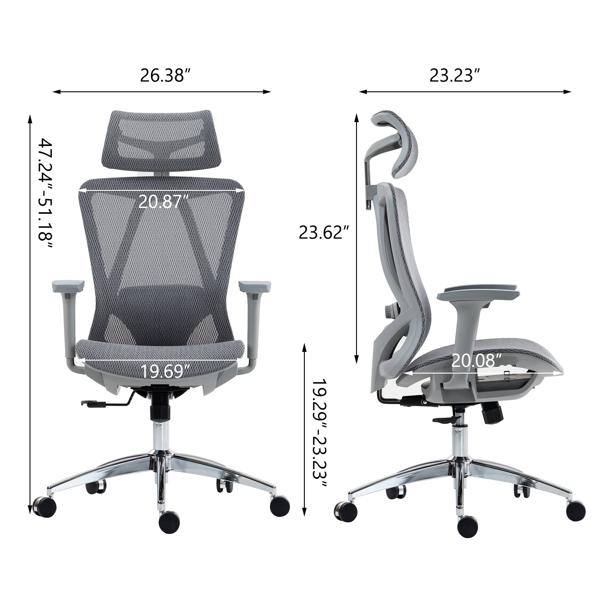 KOSSMAI Home Office High Back Ergonomic Swivel Mesh Computer Desk Chair with Flip-up Arms Grey