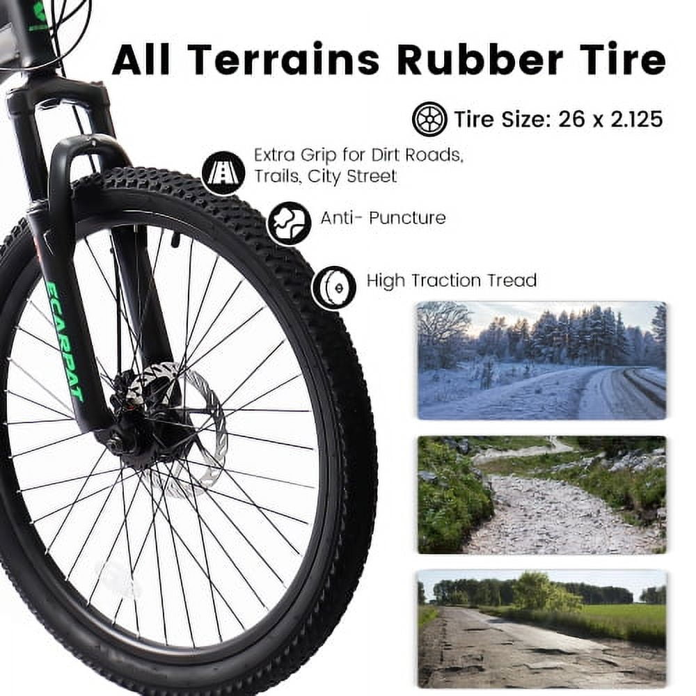 RAISTYW 26 inch Mountain Bike for Womens, 21-Speed Full Suspension Bicycles with Disc Brakes, Black and Green