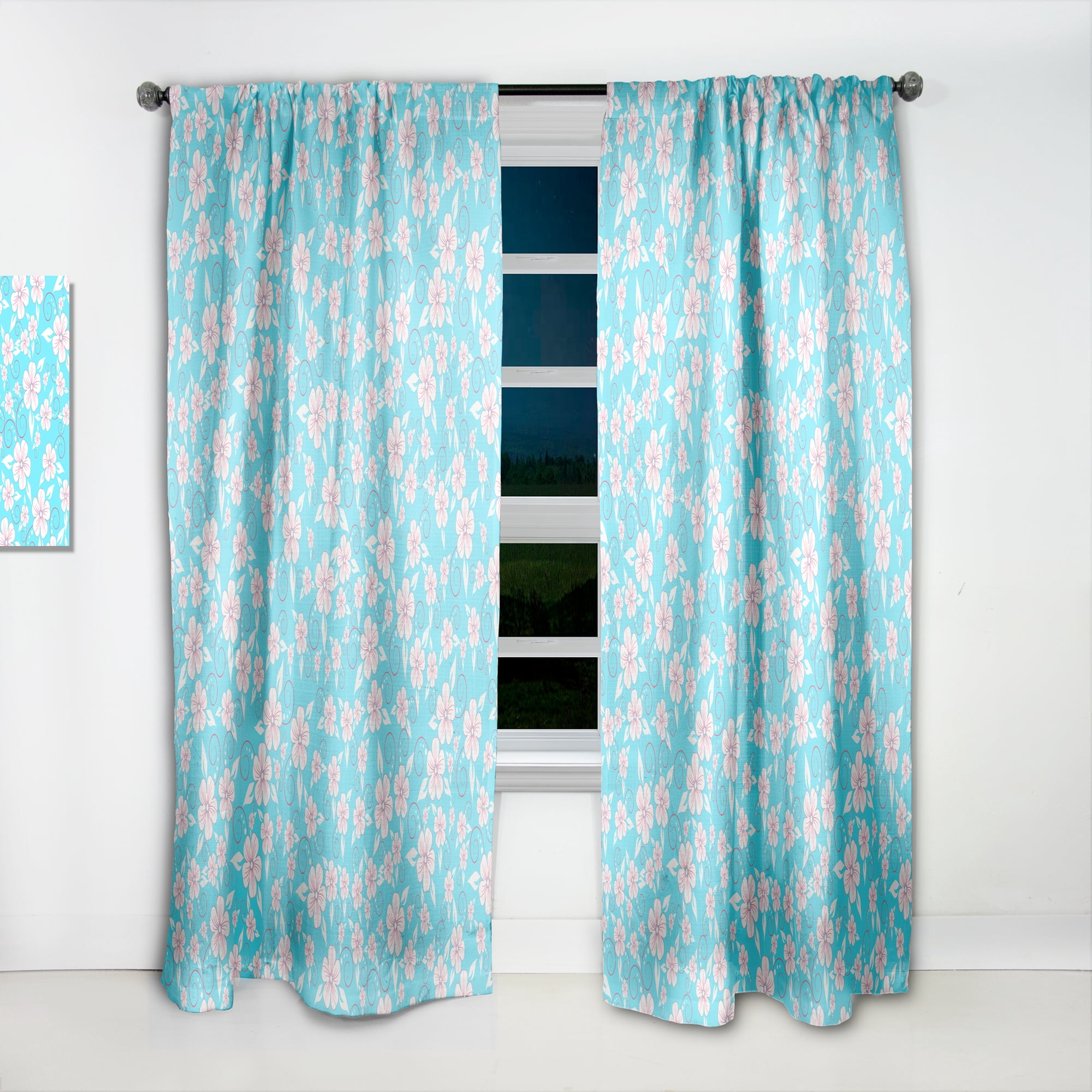 Designart 'Flower Pattern On Turquoise Pattern' Modern & Contemporary Curtain Panel