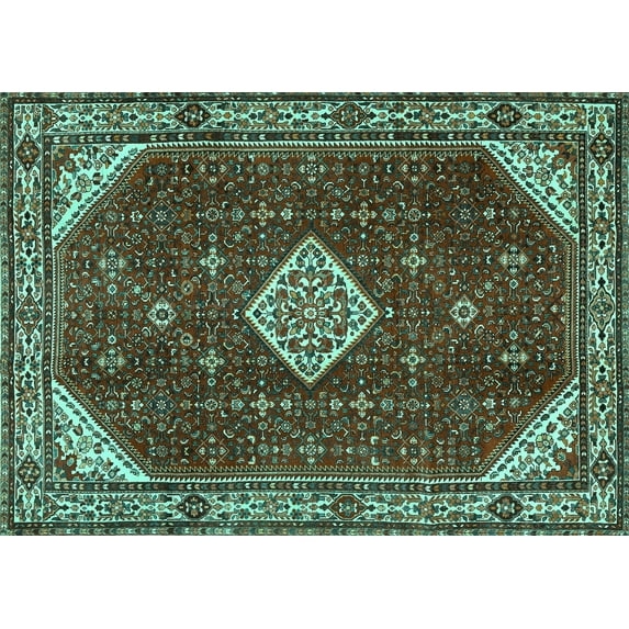 Ahgly Company Machine Washable Indoor Rectangle Medallion Turquoise Blue Traditional Area Rugs, 8' x 12'