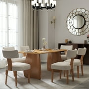 Guyou Dining Chairs Set of 4, Mid-Century Modern Linen Upholstered Kitchen Chairs with Curved Backrest, Wooden Side Chairs for Dining Kitchen Living Room Bedroom, Beige