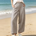 thumbnail image 6 of Cagogo Women Plus Size Wide Leg High Waisted Trousers with Pockets Plaid Casual Loose Ankle Pants Travel Vacation Work Lounge Clothes, Brown M, 6 of 8