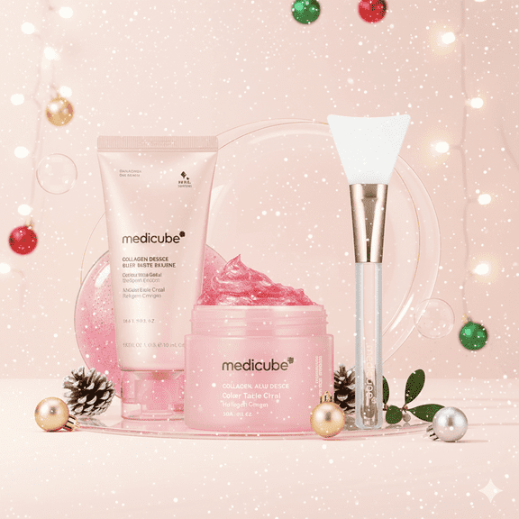 Medicube- Collagen Jelly Cream, 75ml  -Pink Caffeine Night Wrapping Mask 75ml  / Jelly  Brush  Sets