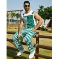 thumbnail image 6 of Overalls for Men Work Bibs Coveralls Stretchy Romper Fashion Jumpsuit Festival Outfit(Green Striped,M), 6 of 8