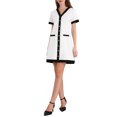 thumbnail image 2 of Vestido A-Line Elegante de Trabajo para Mujeres INSPIRE CHIC con Color Contrastante, Cuello en V, Manga Corta, Talla XL, Blanco, 2 of 5