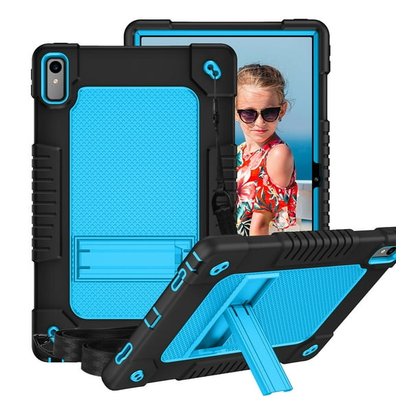 FIEWESEY for Lenovo Tab P11 2nd Gen Tablet Case,Shoulder Strap Soft Silicone&Hard Back Hybrid Shockproof Kids Friendly Protective Case for Lenovo Tab P11 2nd Gen 11.5"(TB350FU/350XU)(Black/Blue)
