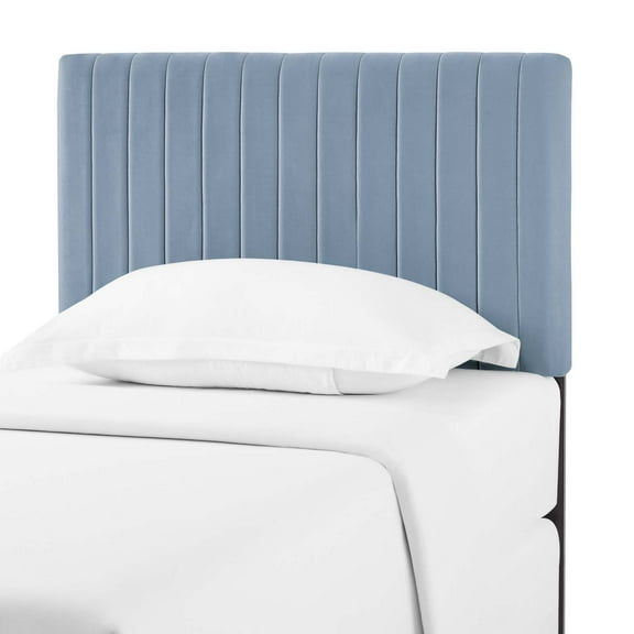 Contemporary Modern Urban Designer Bedroom Twin Size Headbaord, Velvet Fabric, Light Blue