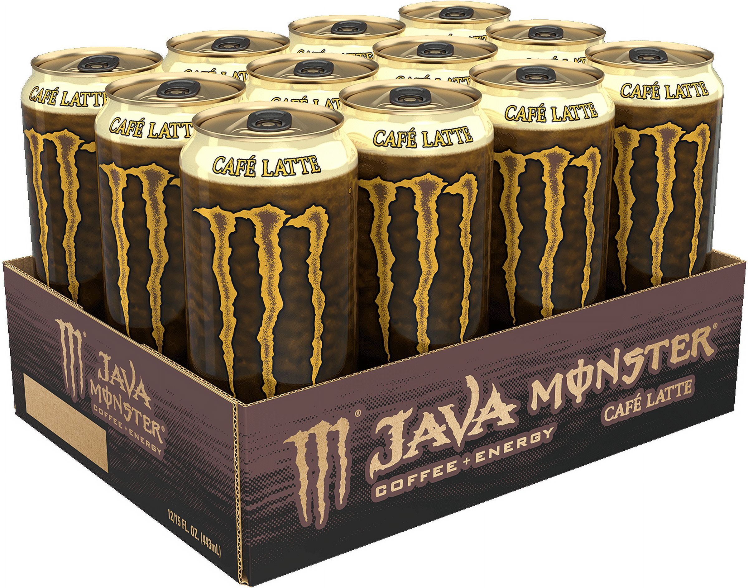 12 Cans) Monster Energy Java Café Latte, Coffee + Energy Drink, 15