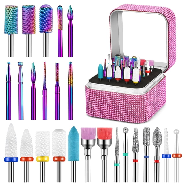 Juego de brocas para uñas Cellentool, 25 unidades, con caja de almacenamiento