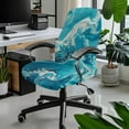 thumbnail image 2 of Renewold Marble Teal Office Chair Cover for Armrest Chairs Stretchy Printed Desk Computer Chair Slipcover Removable Non-slip High Back Chair Cover Standard Size, L, 2 of 7
