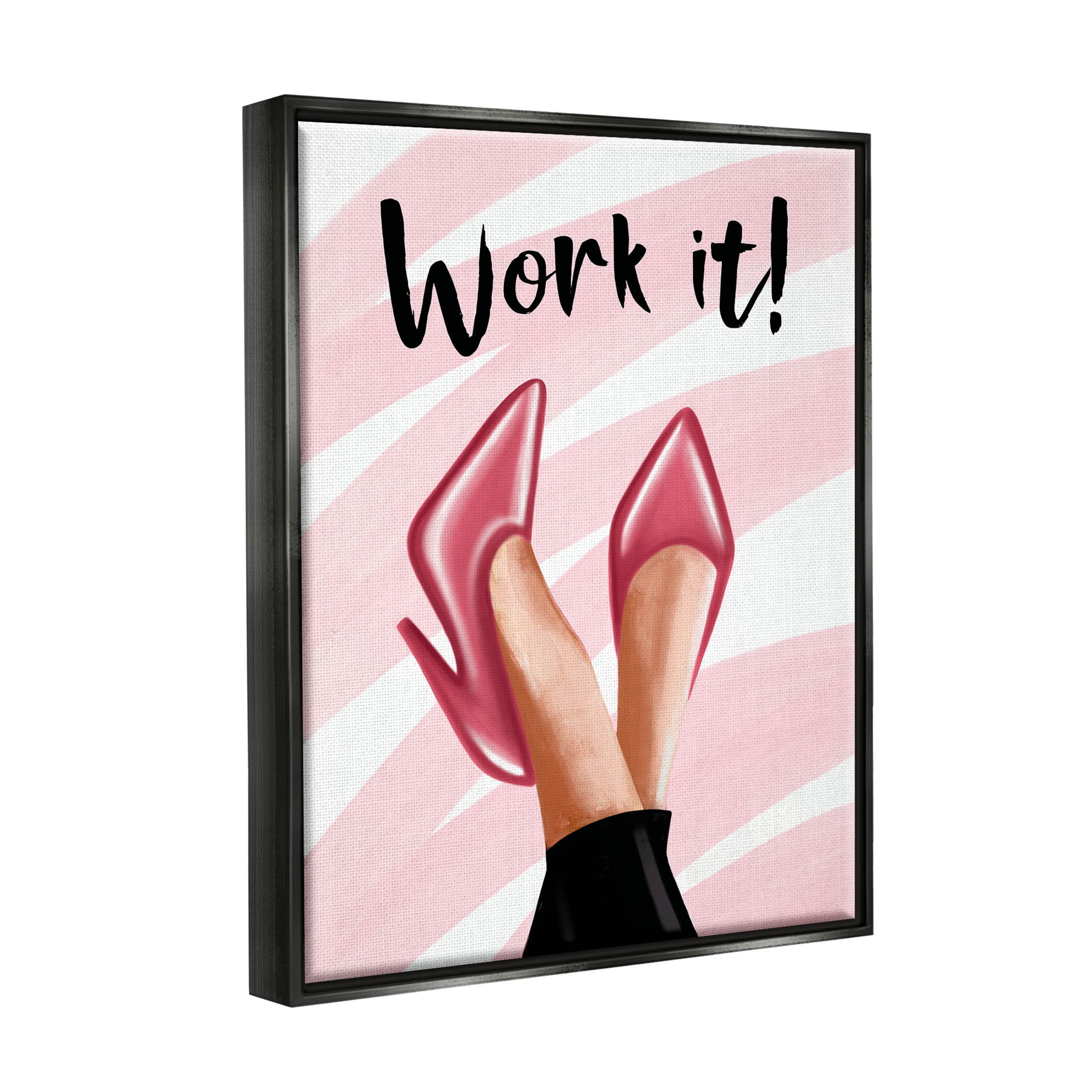 Stupell Industries Work It Fashion Heels Graphic Art Jet Black Floating Framed Canvas Print Wall Art, Design by Elizabeth Tyndall