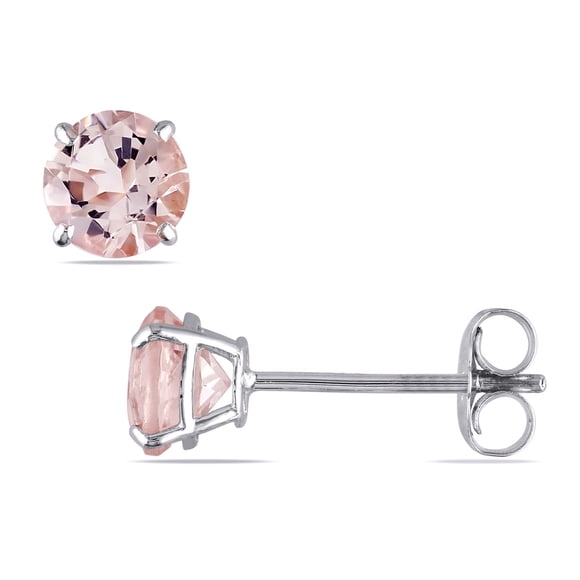 1.00 Carat (ctw) Morganite Solitaire Stud Earrings in 14K White Gold