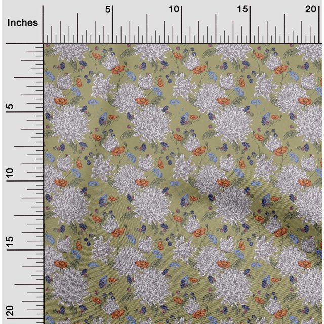 oneOone Polyester Lycra Light Olive Green Fabric Leaves & Flower Craft Projects Decor Fabric Printed By The Yard 56 Inch Wide