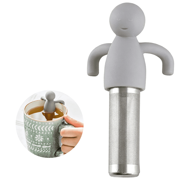 Prichor Tea Infuser for Loose Leaf Tea Cute Tea Strainer Ball Stainless Steel Extra Fine Mesh Tea Steeper Filter for Cup Mug Silicone Handle Grey
