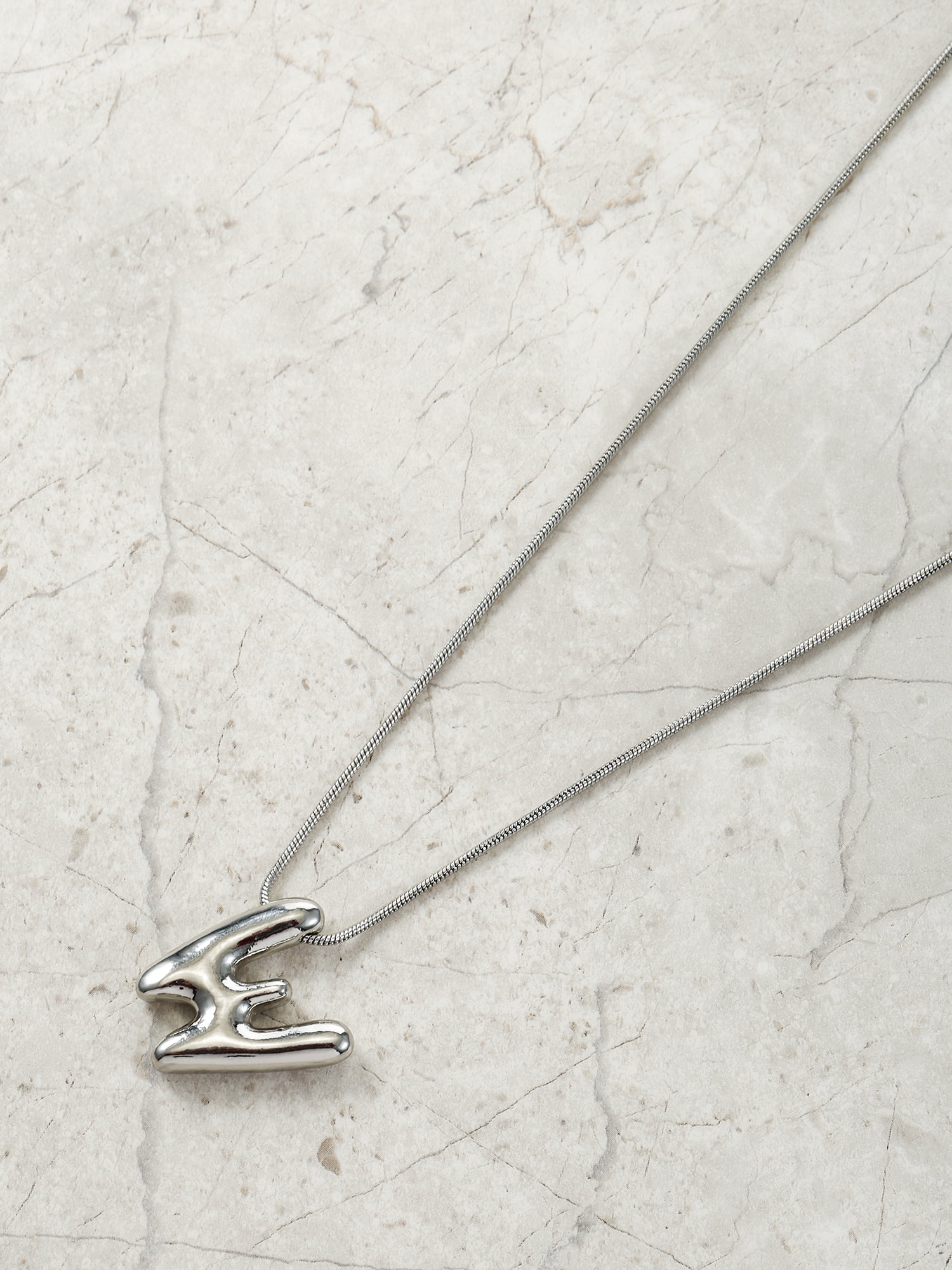 No Boundaries Silvertone Initial Bubble Letter Necklace, 1 Piece, Letter W