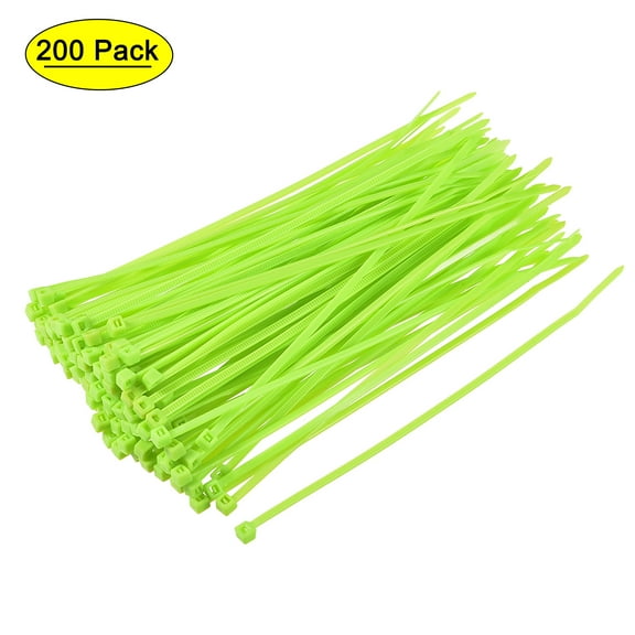 150mm x 2.5mm Fluorescent Green Nylon Cable Zip Ties Wraps 200 Pack