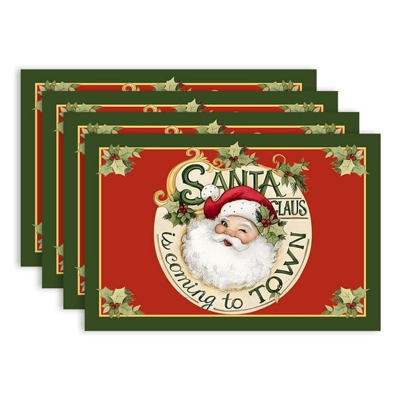 Vintage Christmas Santa Claus Placemats Set of 4, 12x18 Inch, Aesthetic Weird Xmas 4Pcs Soft Table Mats for Home Dinning, Holiday New Year Holiday Party Kitchen Print Pattern Decor