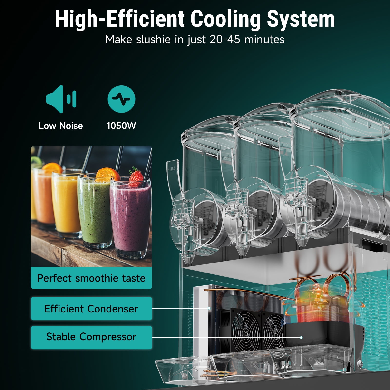 Joreek Commercial Slushy Machine 3 x 15L Slushy Maker Machine 210 Cups Stainless Steel Frozen Drink Machine & Margarita Machine with LED Light Perfect for Restaurants Bars Cafes Party