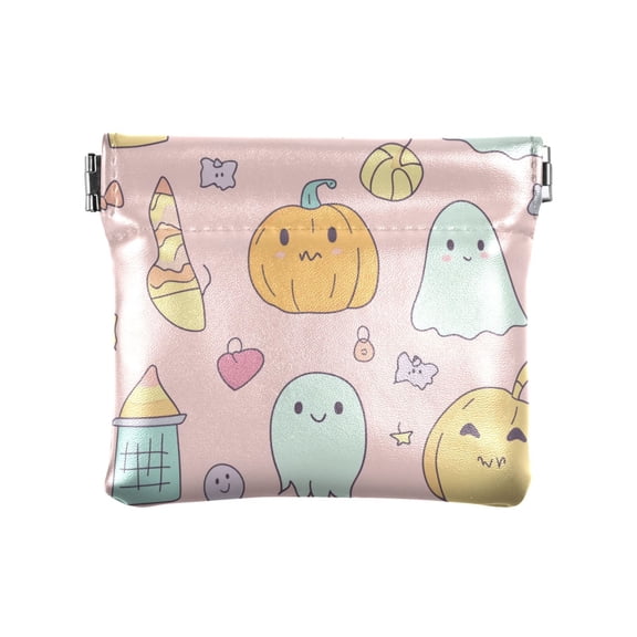 PU Leather Coin Purse Wallet Compact Water-Resistant Card Cases Money Organizers Halloween Pink Elements