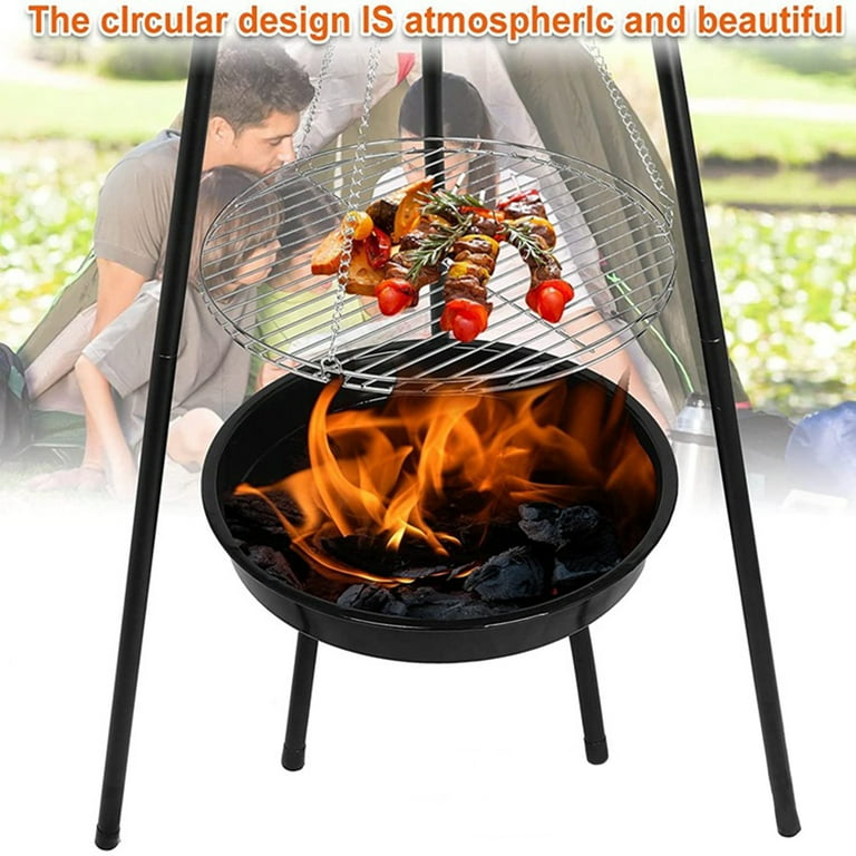 Fire pit tripod with adjustable hanging grill hot sale