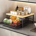thumbnail image 4 of Storage Rack Shelf Kitchen Countertop Organizer with Drawer and Wire Basket 2 Tier Hardwood Shelf for Microwave Coffee Maker—Sliding Drawer for Storage Saving Kitchen Pantry Organizer Organizer Shelf, 4 of 9