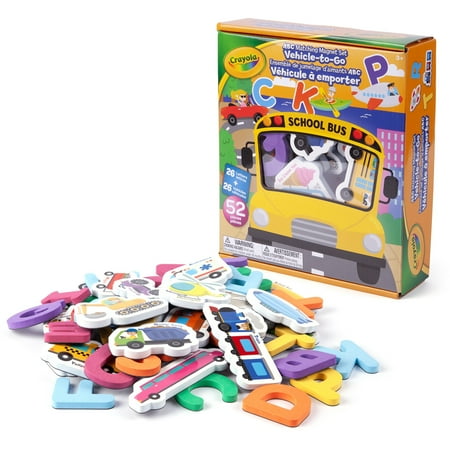 Crayola: ABC Matching Magnet Set – Vehicle-To-Go - 52pc Alphabet & Image Foam Magnets, Classroom & Home Education, Spelling-Learning, Toddler Kids 3+