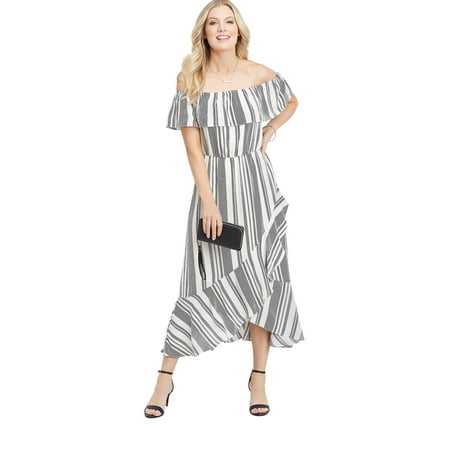 Stripe Jersey Ruffle Dress - maurices Off the Shoulder Maxi Dress - Women’s Ruffled Stripe Print
