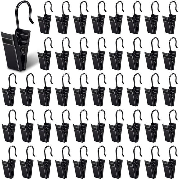 Sopito Curtain Clips with Hook, 100 Pack Small Metal Hangers for Outdoor Camp Tent Decor Vendor Booth Display Awning Light Party Art Photos Tablecloth, Black