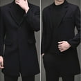 thumbnail image 4 of qucoqpe Men's 2025 Winter Fashion Solid Lapel Pea Coats Long Sleeve Button Up Windproof Mid Length Cardigan Jacket with Flap Pockets, 4 of 5