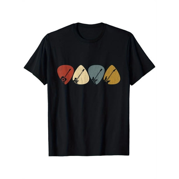 Men Women Vintage Guitar Pick Short Sleeve T-Shirt, Retro Rock Guitar Silhouette Cotton Crewneck Tee, Casual Daily Wear Gift for Guitarists Music Lovers Band Fans