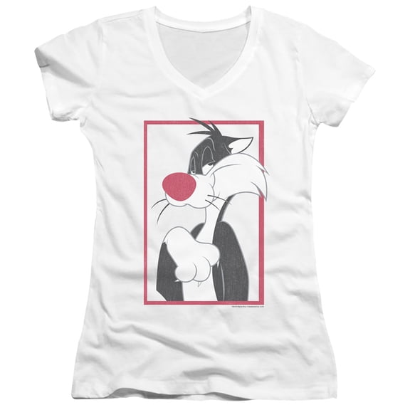 Looney Tunes Sylvester Junior Women's T-Shirt V-Neck White