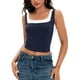 thumbnail image 1 of ATHLECHIC Camisetas sin mangas de cuello cuadrado para mujer, crop, de verano, en bloques de color, XS, azul oscuro, 1 of 5