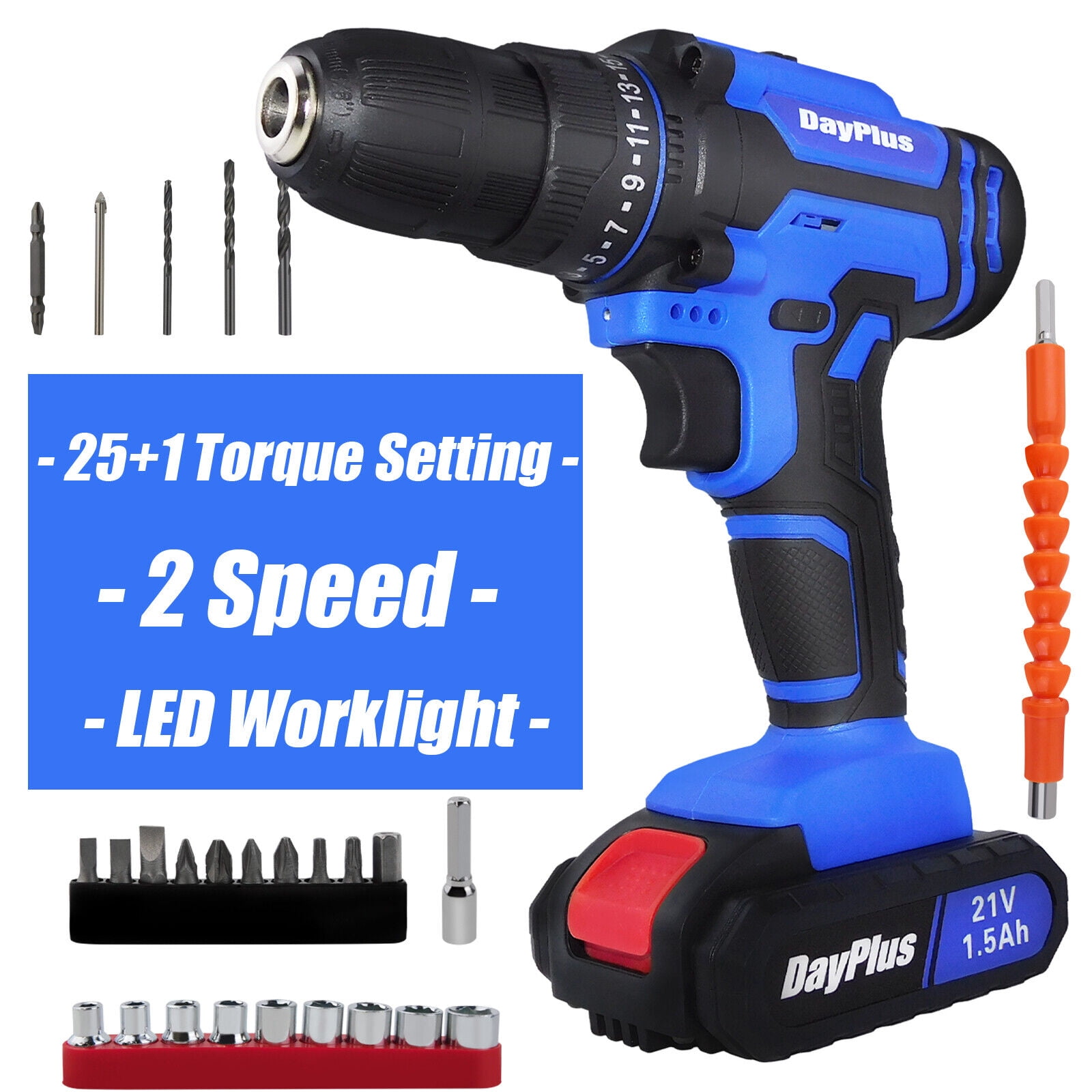 Dayplus Electric Cordless Drills 21V Drill Driver Set With Charger