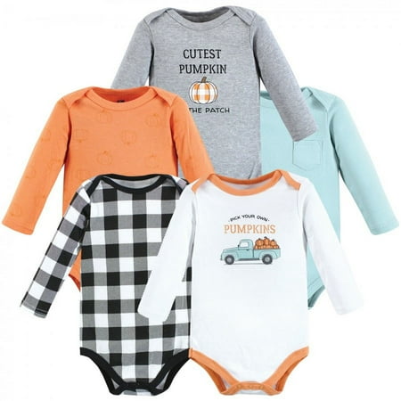 UPC: 0660168187052 | Hudson Baby Infant Boy Cotton Long-Sleeve Bodysuits Pumpkin Truck 5-Pack 3-6 Months