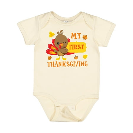 

Inktastic My First Thanksgiving with Turkey and Leaves Boys or Girls Baby Bodysuit