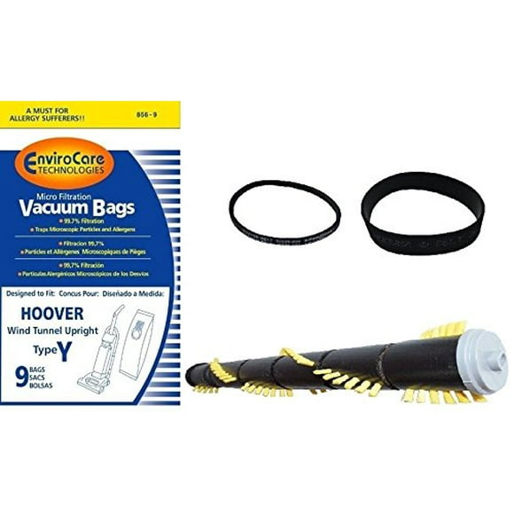 Hoover Powerdrive Wind Vac Cleaner 15" Roller Brush With Wind Self-Propelled roller brush & power drive Belt Set and 9pk Type Y Micro-filter Vac Bag // H401 & 440009933 & 856-9 & 38528034 & 38528035