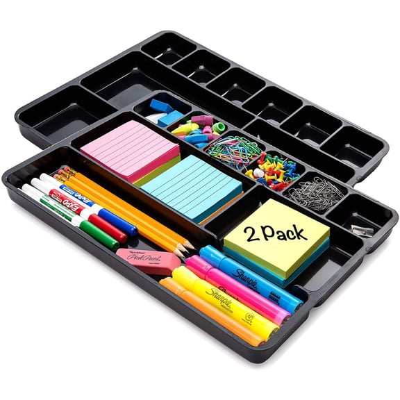 Manaloom 9-Compartment Desk Drawer Organizer Tray, Black, 2 Pack