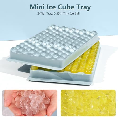 Stackable Mini Ice Cube Trays with Lid & Bin - 0.55 Inch Tiny Pebble Ice for Fast Cooling in Drinks, Easy Twist Release, Perfect for Iced Coffee and Cocktails (2-Pack, Blue)