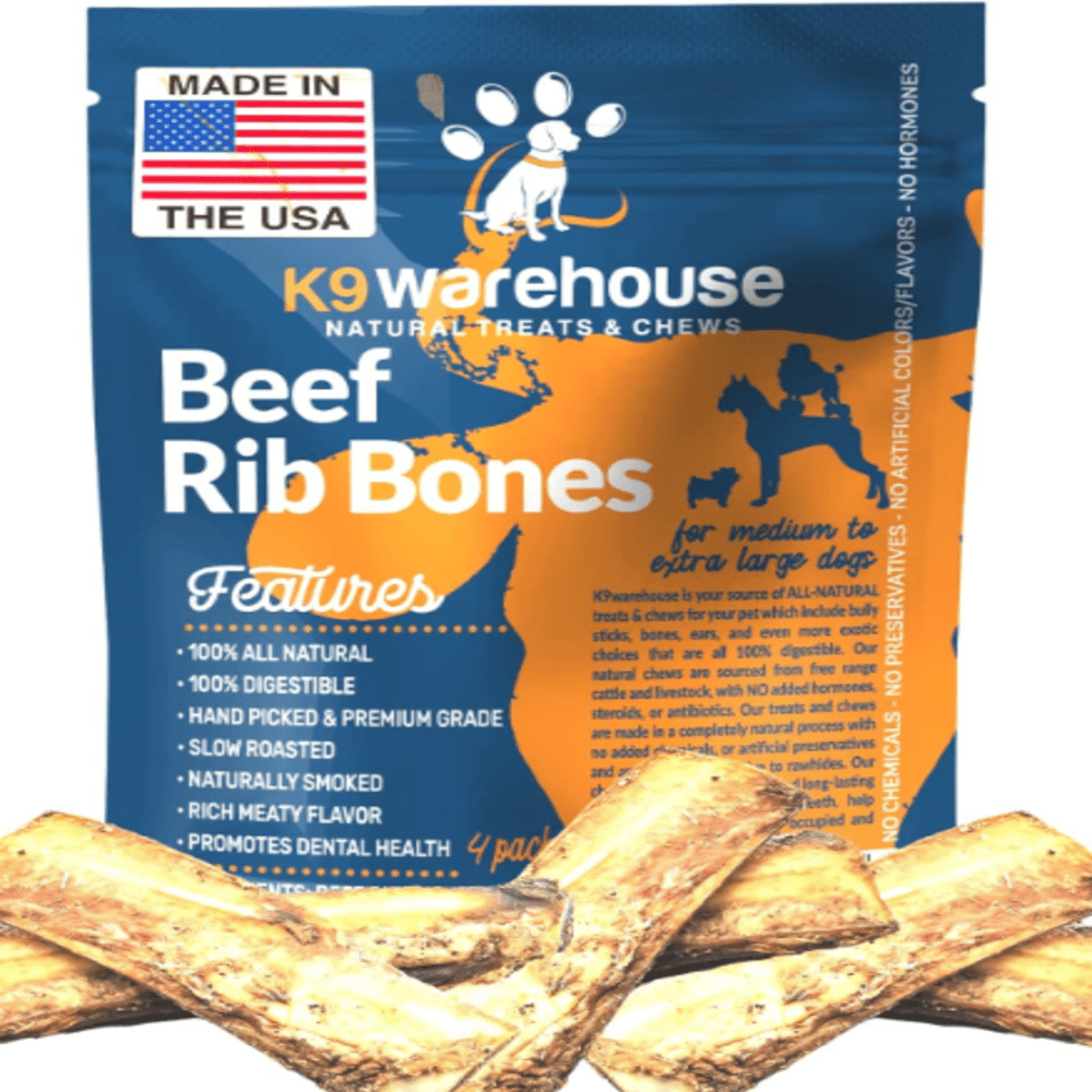 K9warehouse Beef Rib Bones for Dogs 6”7” Long (7 count) Smoked Dog Bones for Aggressive