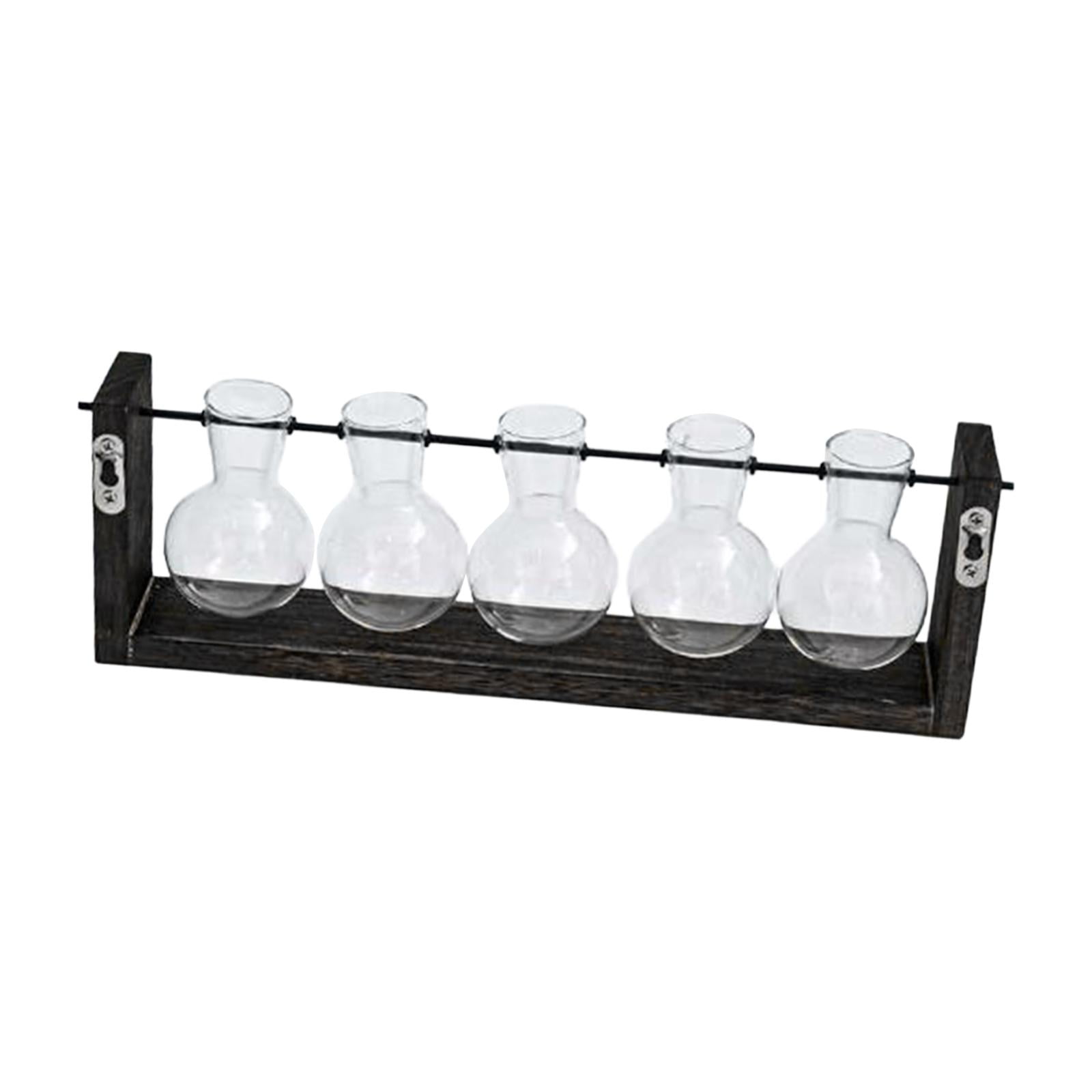 WLPZXP Glass Hanging Planter Hydroponic Vase Wall Mounted Plant Propagation with Wooden 38cmx12.5cm