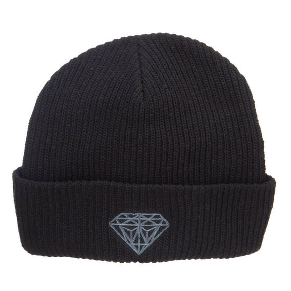 Diamond Embroidered Eco Cotton Cuff Beanie - Black OSFM