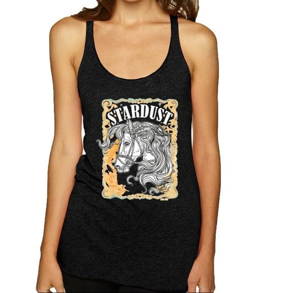 Wild Bobby Star Dust Horse Black and Yellow Distressed Vintage Women Tri-Blend Racerback Tank Top, Vintage Black, Small
