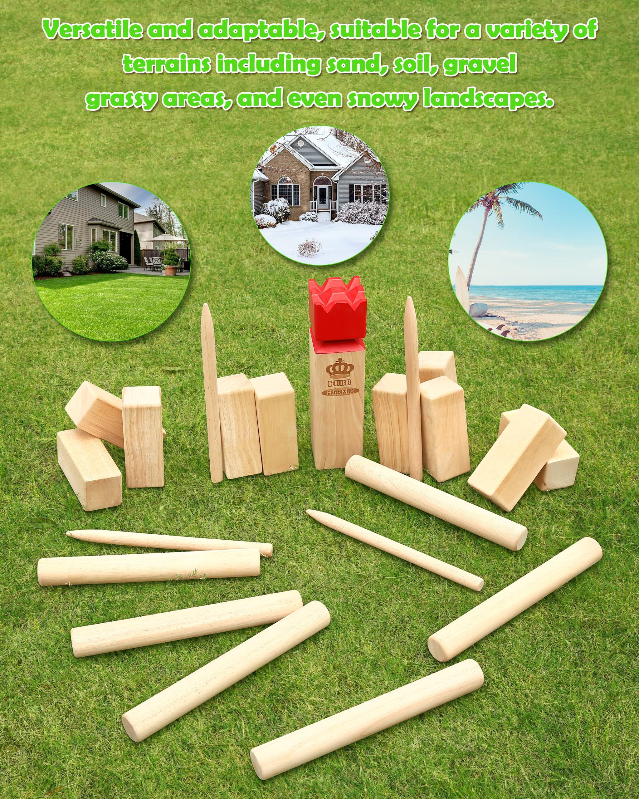 HARMIX Kubb Yard Game Kit | Viking Chess Outdoor Throw Clash Game with Carry Bag– Rubber Wooden Backyard Lawn Play for Teens, Adults & Family