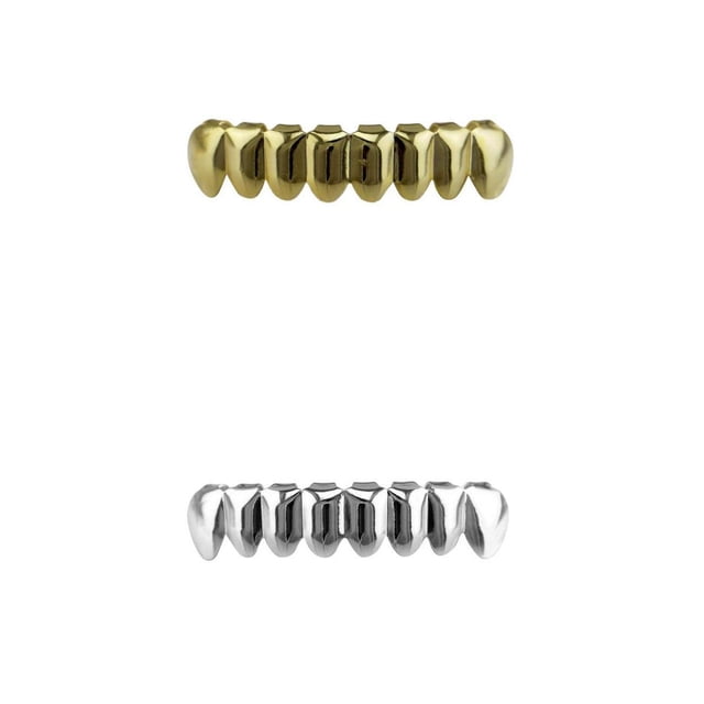 2 Uds 18K Hip-Hop Superiorinferior Boca Dientes Parrillas Unisex Dorado Inferior Parrillas Sunnimix Parrillas Dientes Colmillos Parrillas