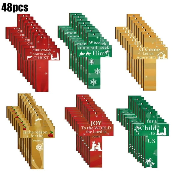 24 PCS Wooden Cross Ornaments Christmas Religious Decorations,Christmas Nativity Scene Hanging Ornament 3D The Birth of Christian Decorations for Tree Xmas